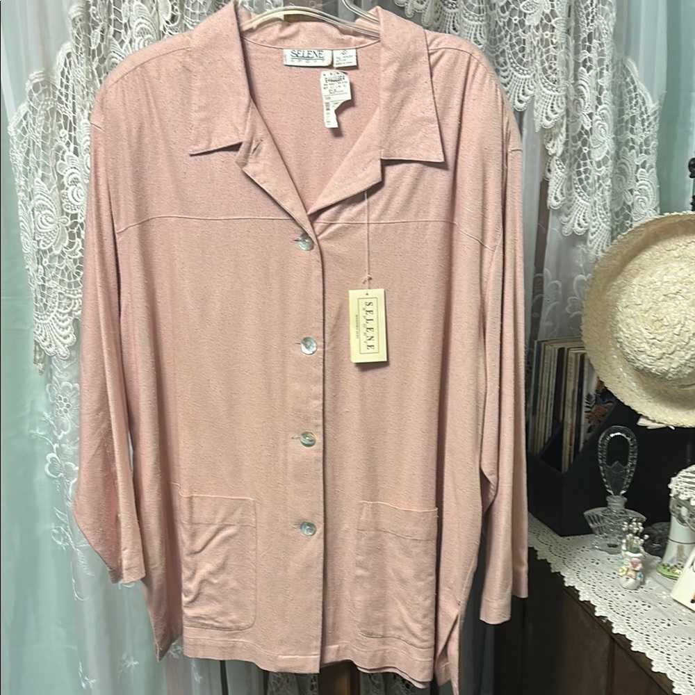 Selene Sport Raw Silk Jacket Blush Pink Sz 2X NWT